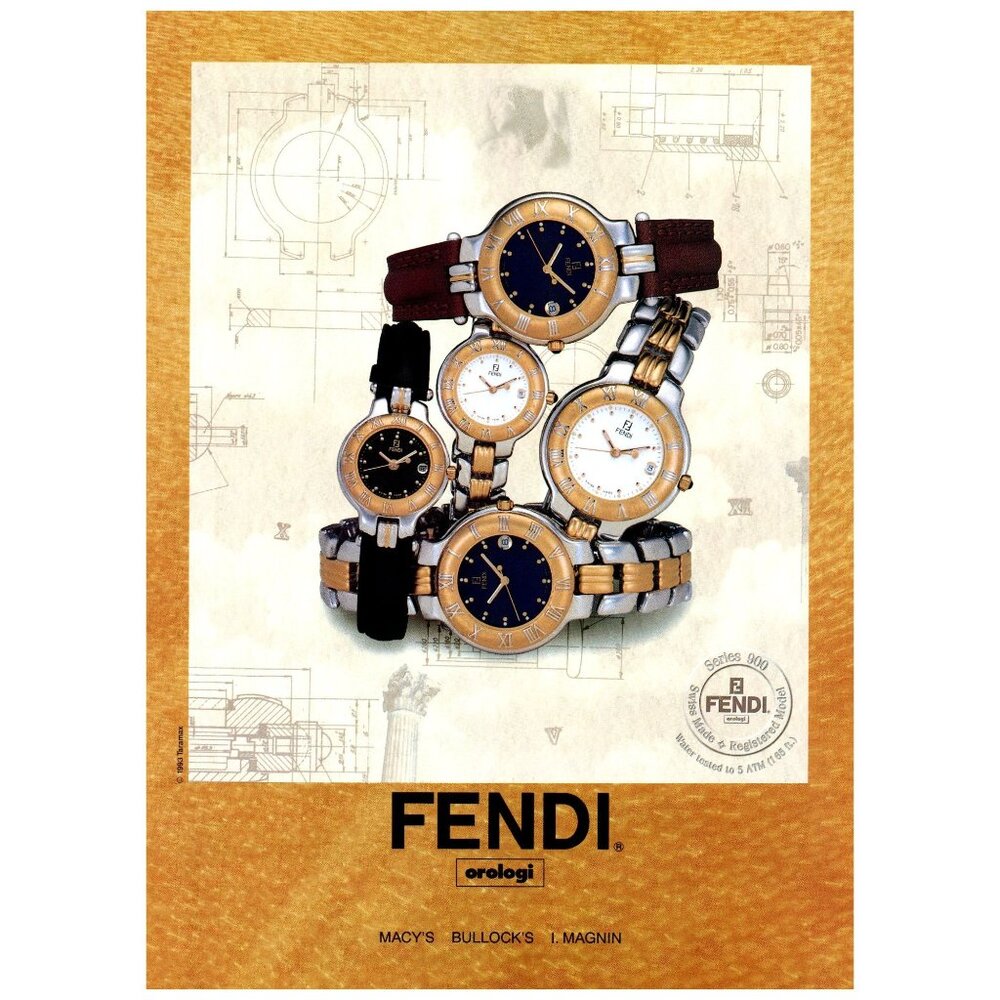 1994 Fendi Orologi Series 900 Watch Vintage Print Ad 90s Fashion Wall Art